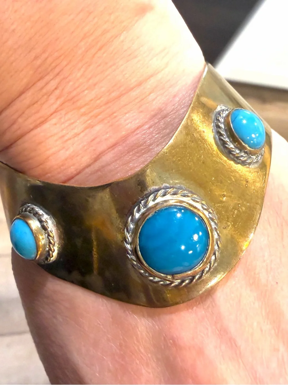 Gold-Tone Cuff Bracelet with Bright Turquoise Stones